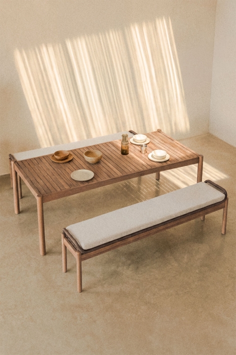 Banco 180 cm en madera de acacia y cuerda trenzada en tela marrón avellana Karvia