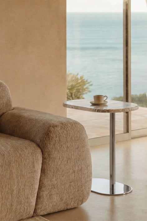 Mesa auxiliar ovalada 45x25 cm en acero inoxidable Lumair - Mármol Beige Panther