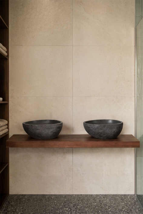Conjunto de mueble de baño doble suspendido 120x45 cm en madera de teca Venetian - Madera de Teca Oscura