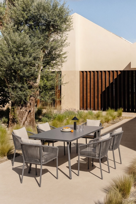 Mesa de jardín rectangular 160x90 cm en cristal Arhiza - Gris Grafito