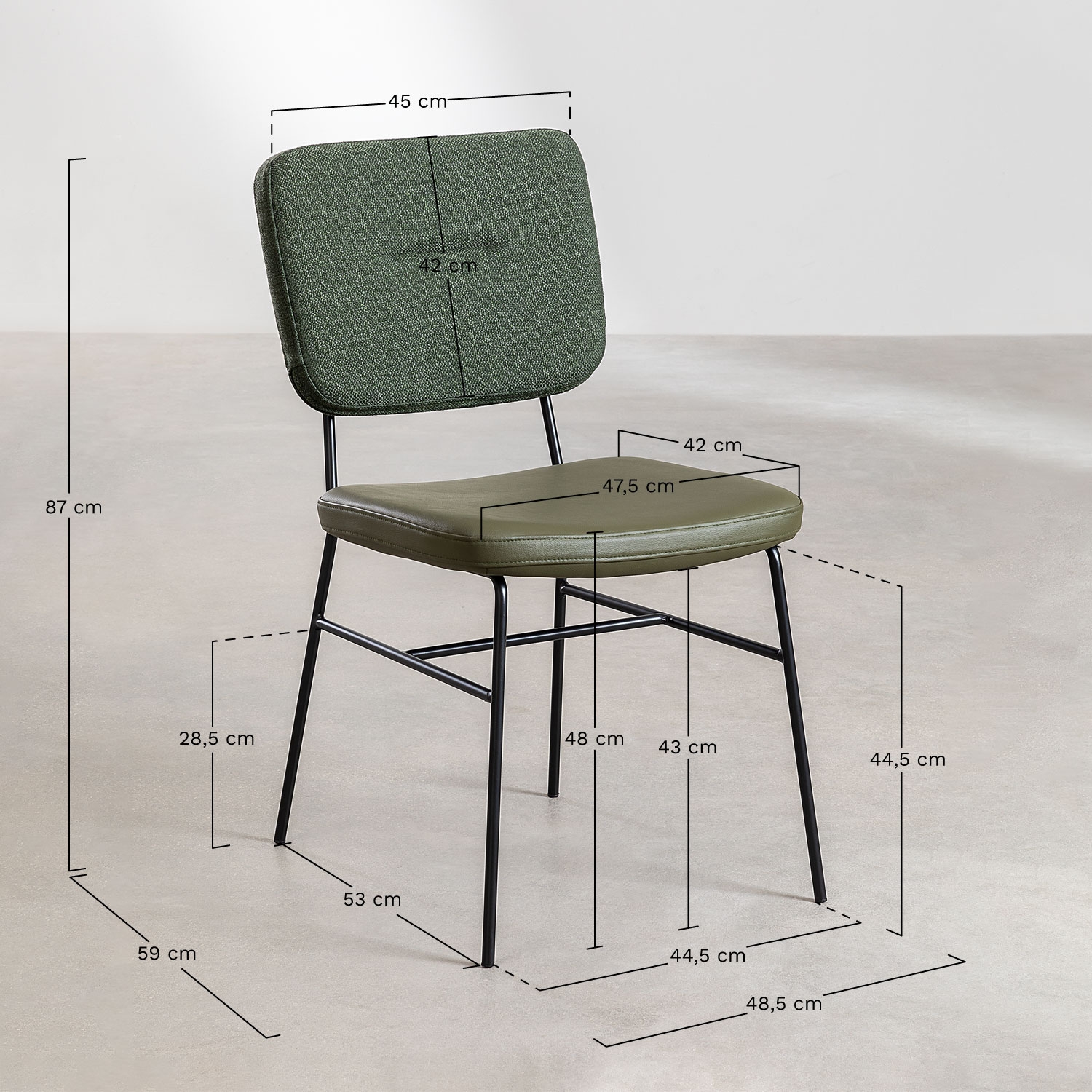 Silla de comedor tapizada Milih , medidas