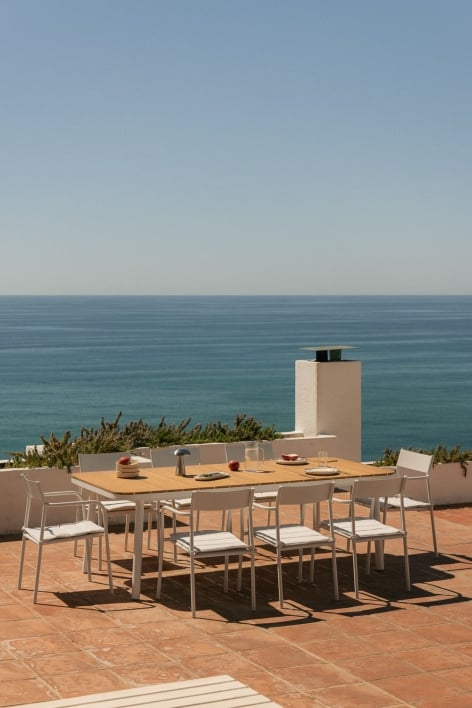 Mesa de jardín rectangular 240-300x100 cm extensible en aluminio Mareiran - Blanco Gardenia