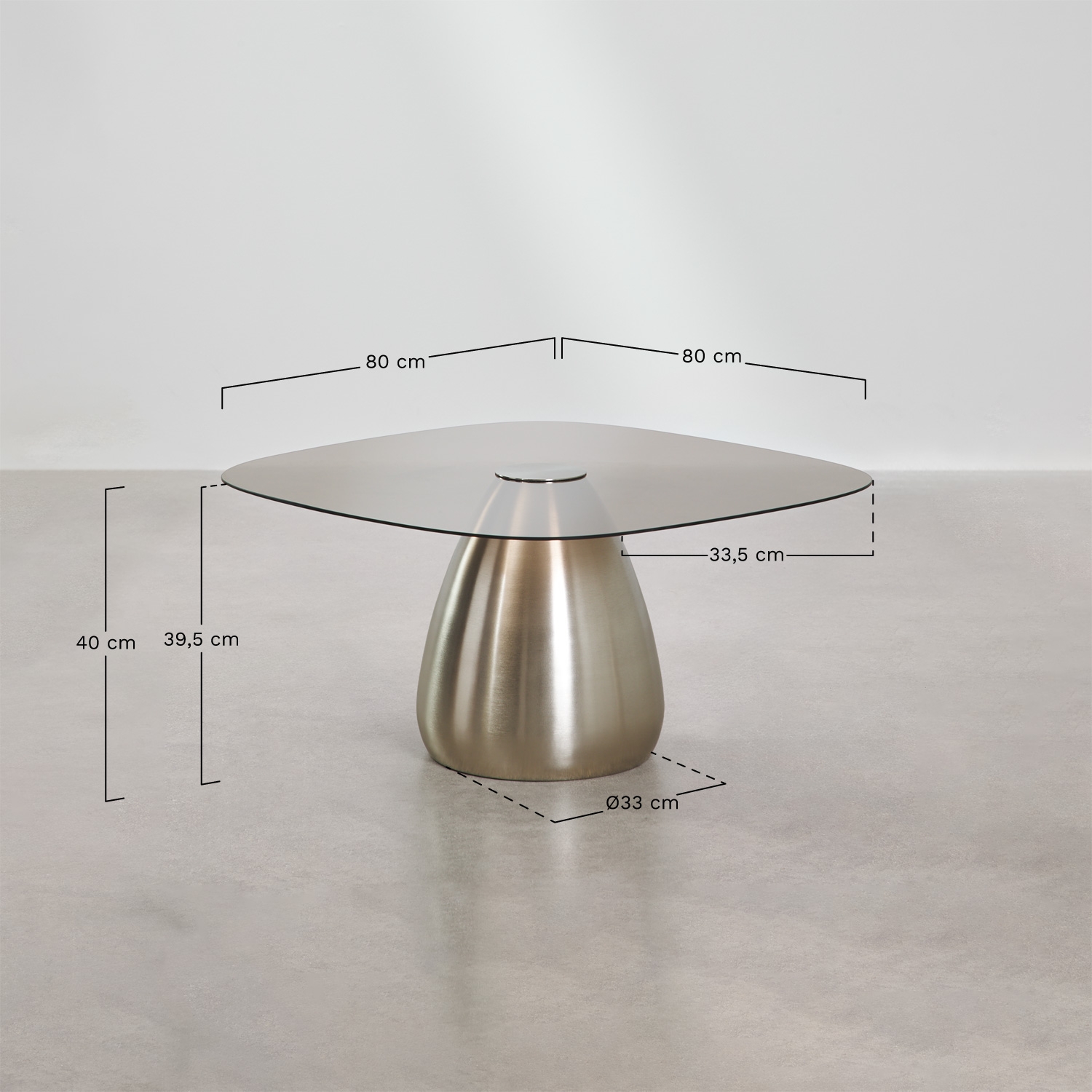 Mesa de centro cuadrada 80x80 cm en vidrio templado Mariana, medidas