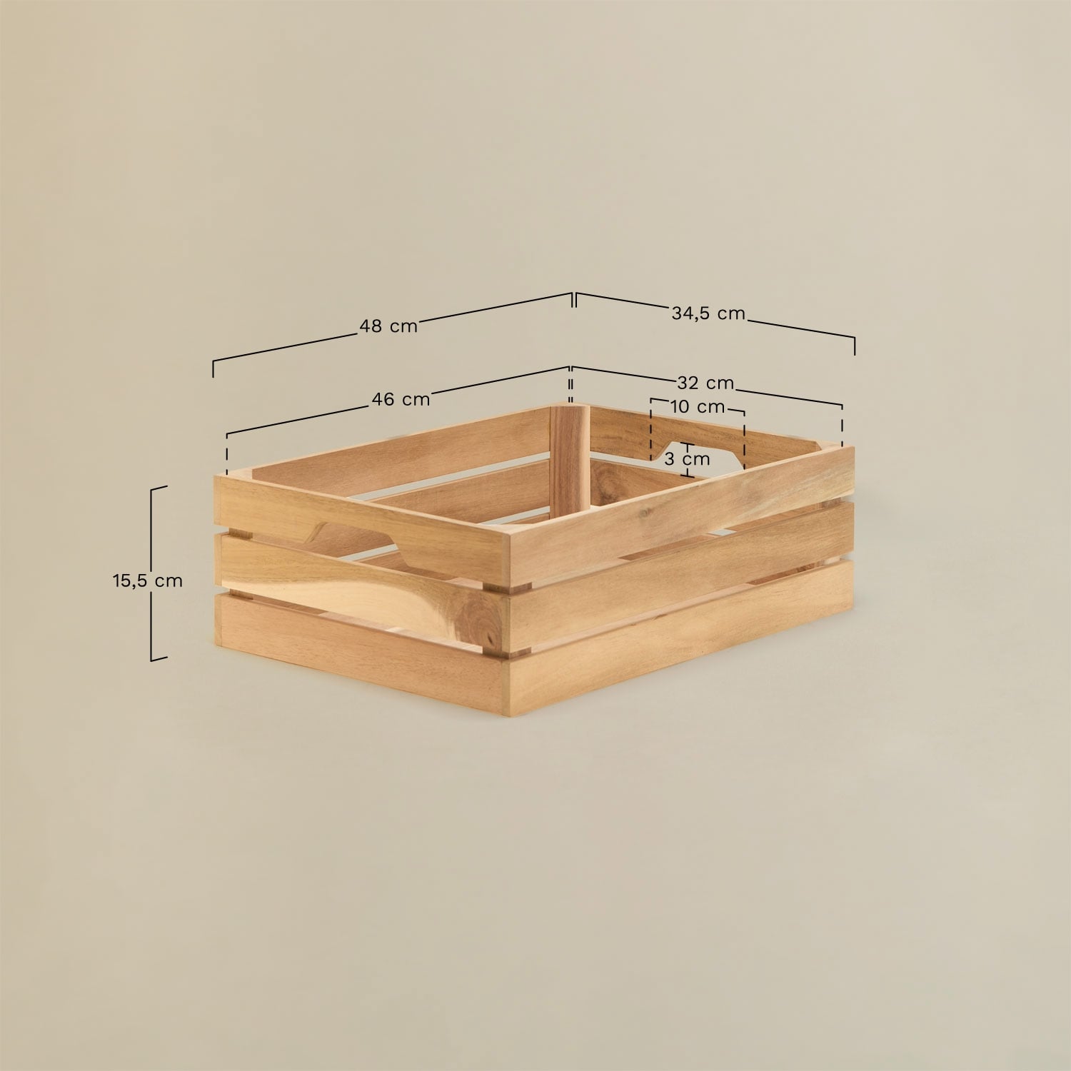Caja de almacenaje en madera de caucho Patxi, medidas
