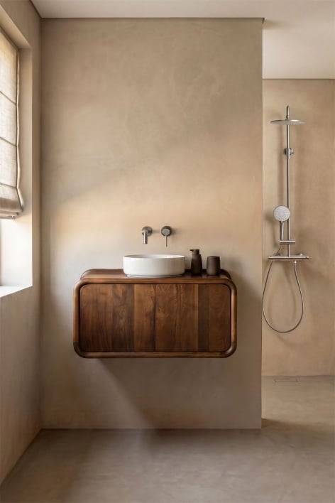 Conjunto de mueble de baño suspendido 90x45 cm en madera de mango Maupaul