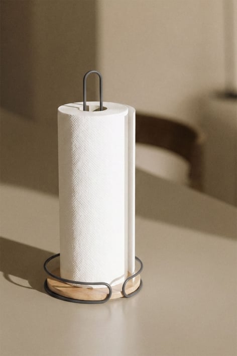 Portarrollos para cocina en hierro y madera Ekarazi - Gris Grafito