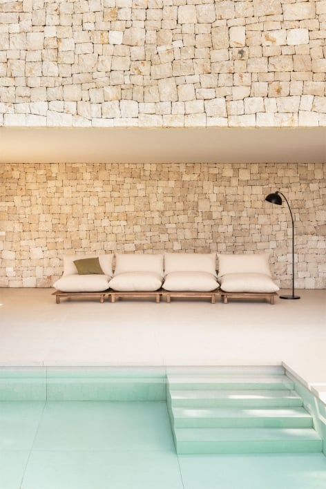 Sofá modular reclinable de jardín de 4 piezas en madera de acacia Brina