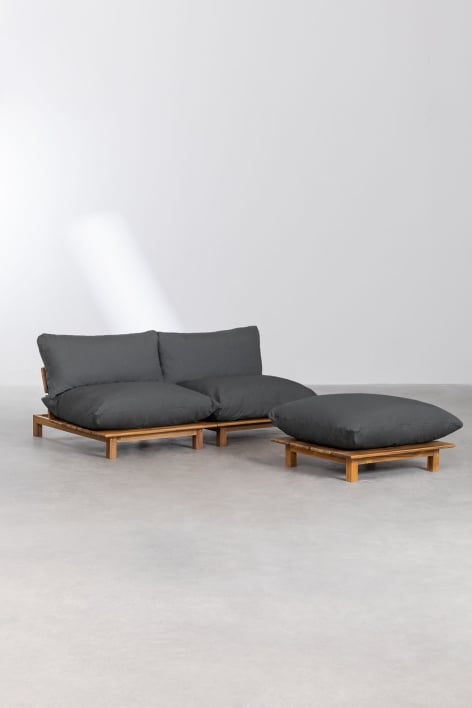 Sofá modular reclinable de 2 piezas con puff en madera de acacia Brina - Gris Grafito