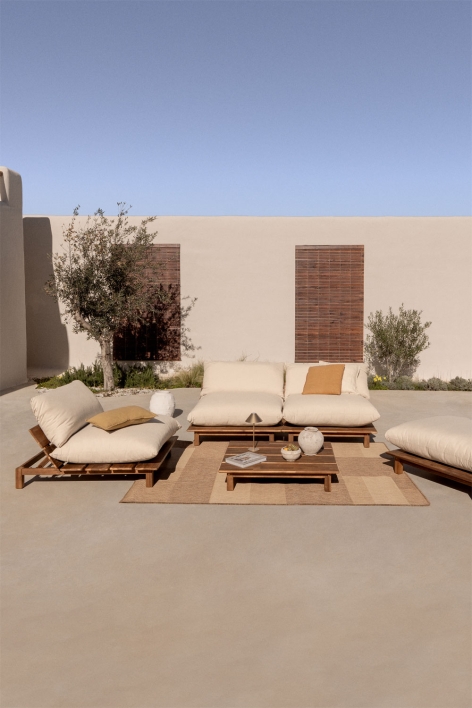 Conjunto de jardín con sofá modular reclinable de jardín de 3 piezas con mesa de centro y puff en madera de acacia Brina