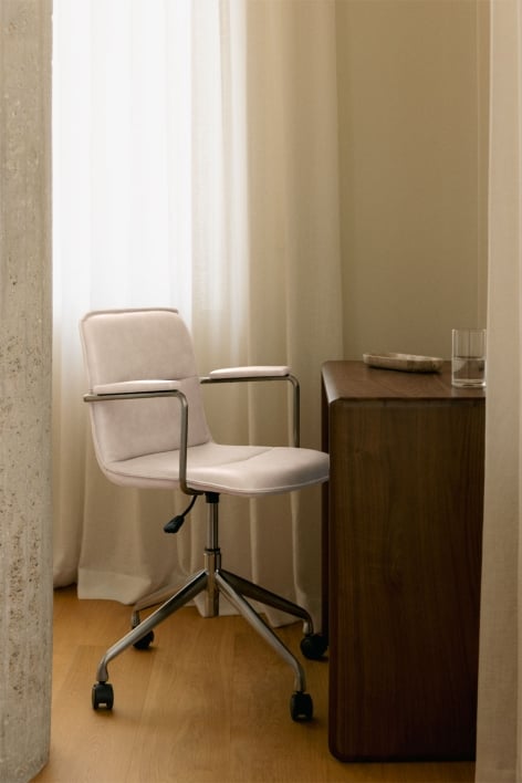 Silla de escritorio con ruedas y reposabrazos Seifert - Polipiel Beige Tapioca