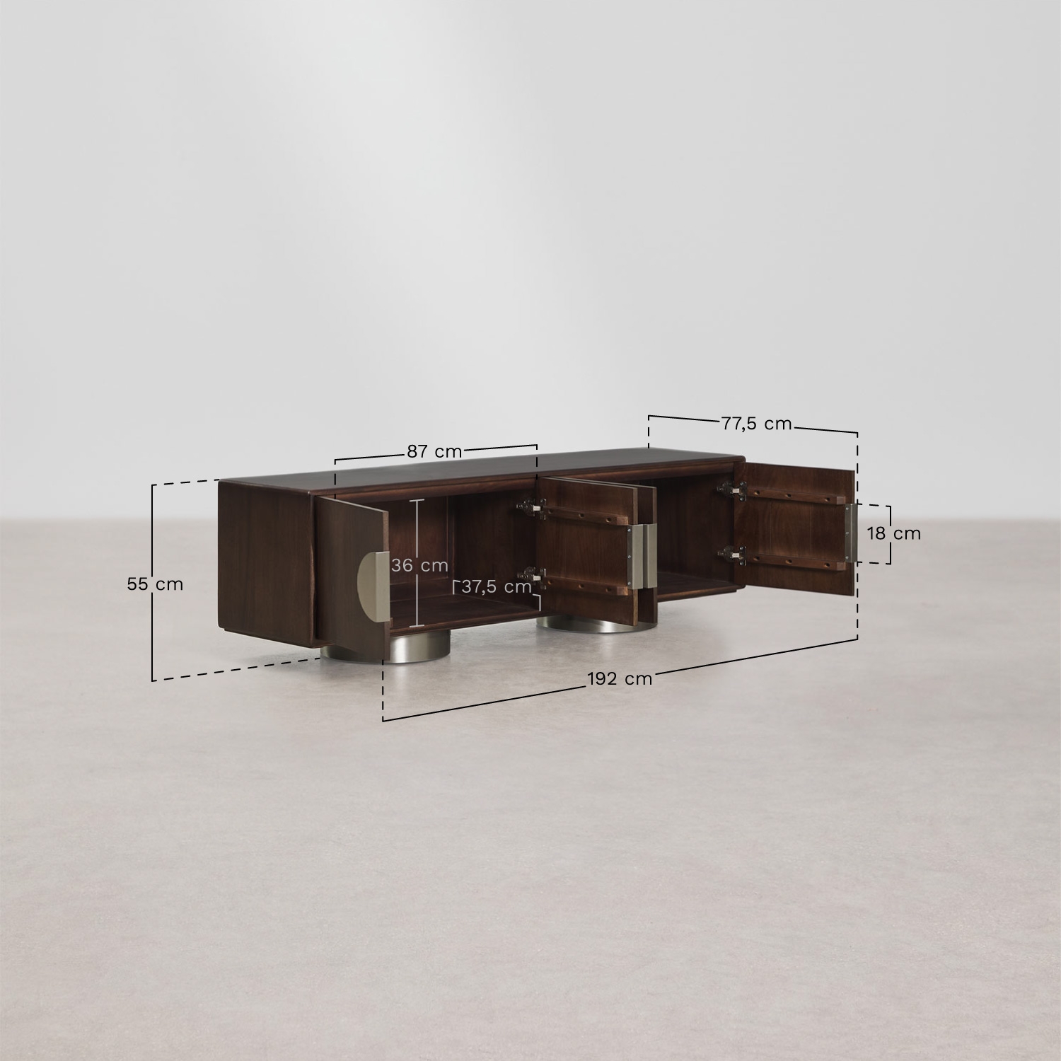 Mueble TV en madera de mango y acero inoxidable Melisand , medidas