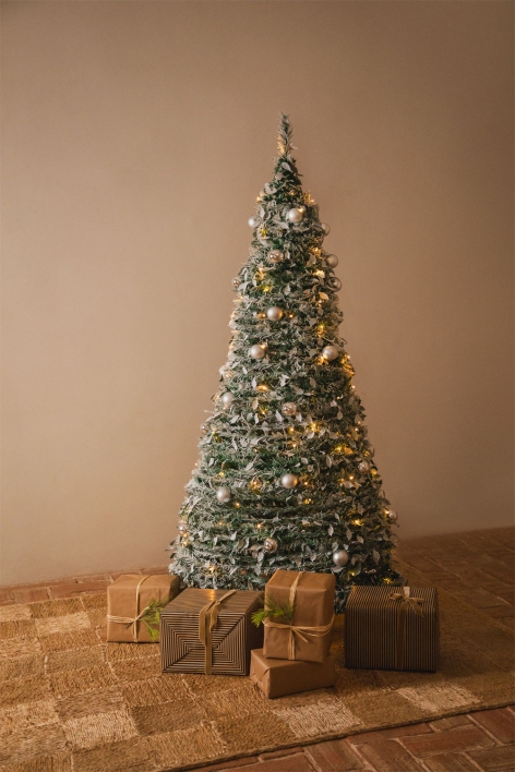 Árbol de Navidad plegable 210 cm con luces LED gris plata Taimy
