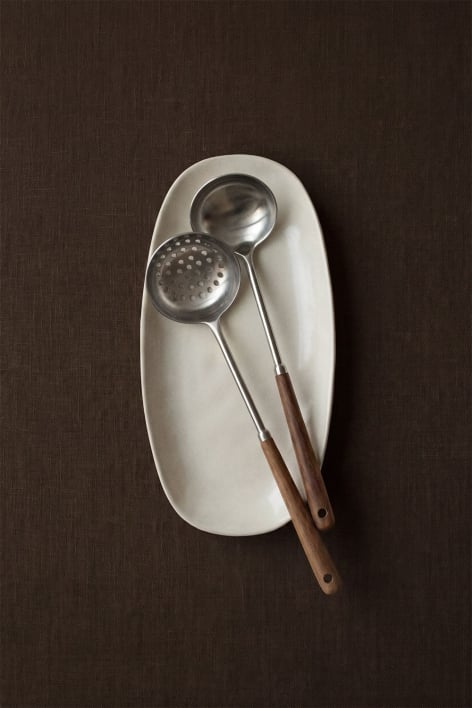 Set de espumadera y cucharón en acero inoxidable y madera de acacia Genrubin