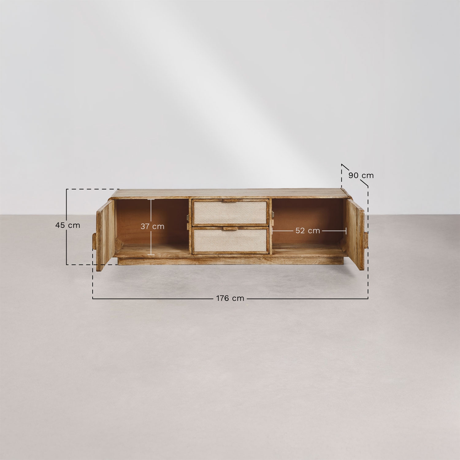 Mueble TV en madera de mango Abrams, medidas
