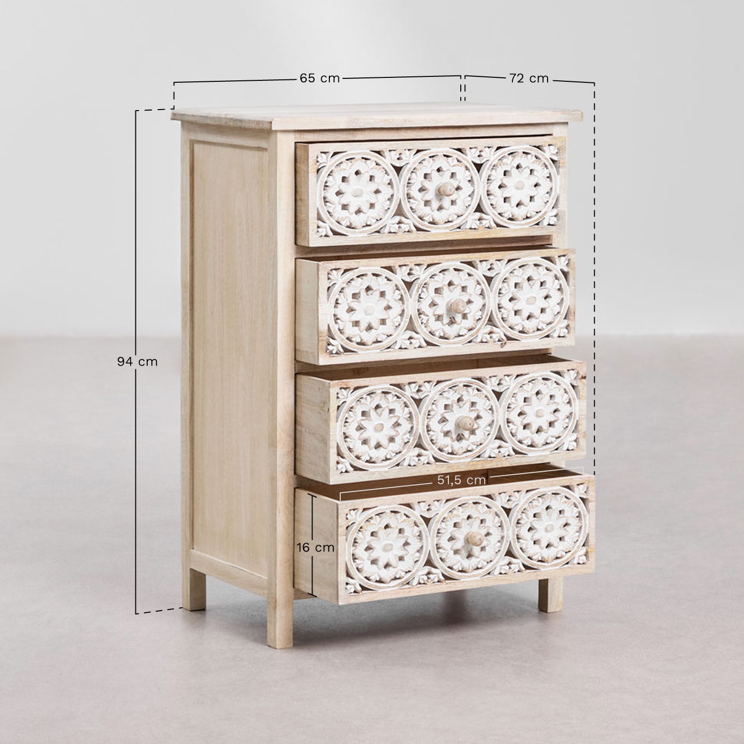 Cómoda 65x40 cm en madera de mango Ardel, medidas