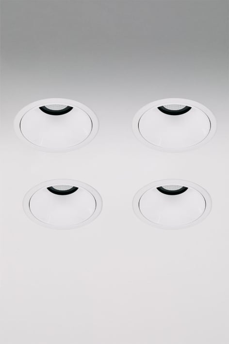 Pack de 4 downlights LED empotrables con marcos redondos Ø8 cm en aluminio Orelva
