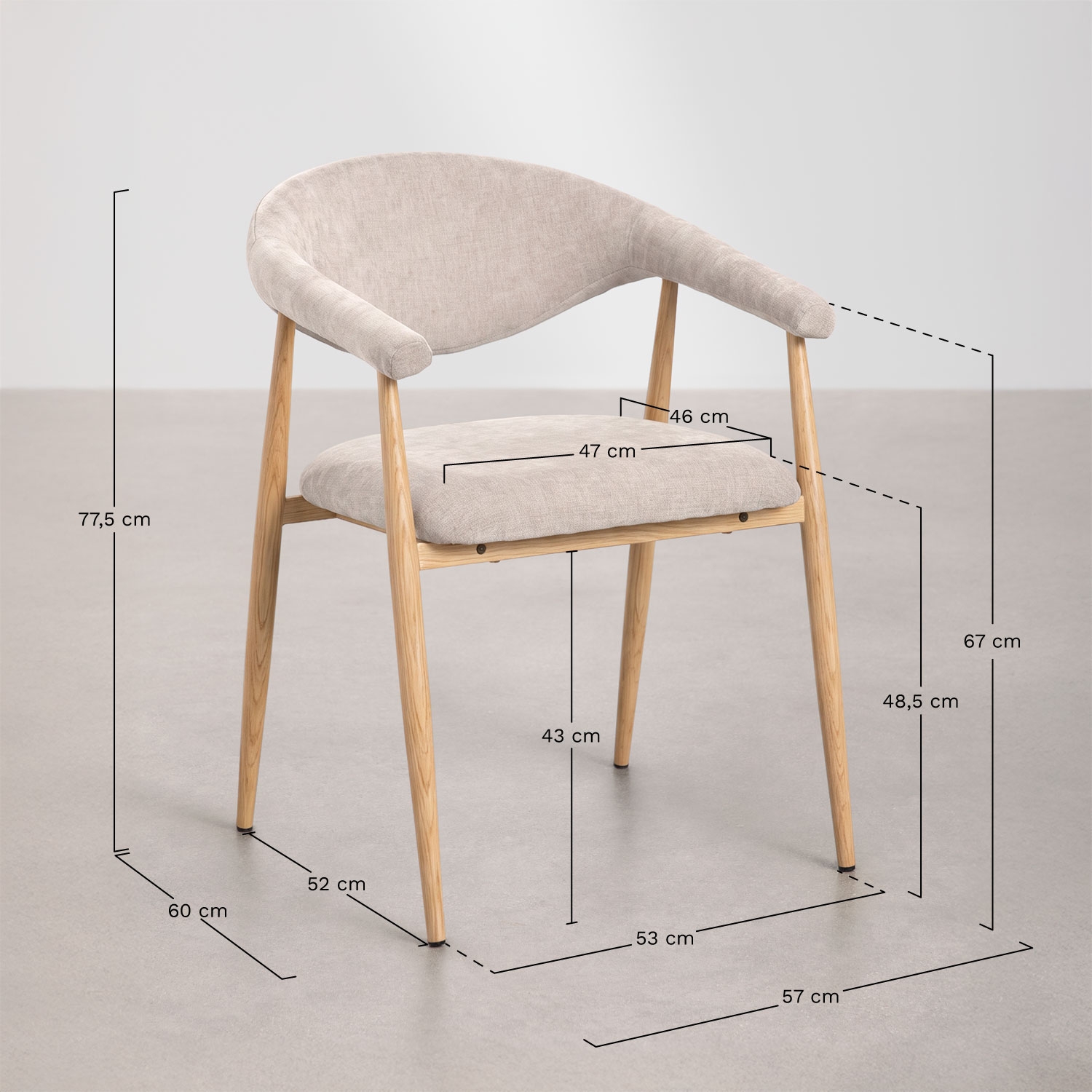 Pack de 2 sillas de comedor con reposabrazos tapizadas en tela Nervoxi , medidas