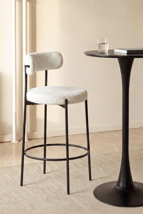 Taburete alto con respaldo en tela bouclé Brim - Bouclé Blanco