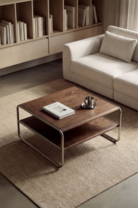 Mesa de centro en madera de acacia y acero inoxidable Altrex - Marrón Acacia Oscuro