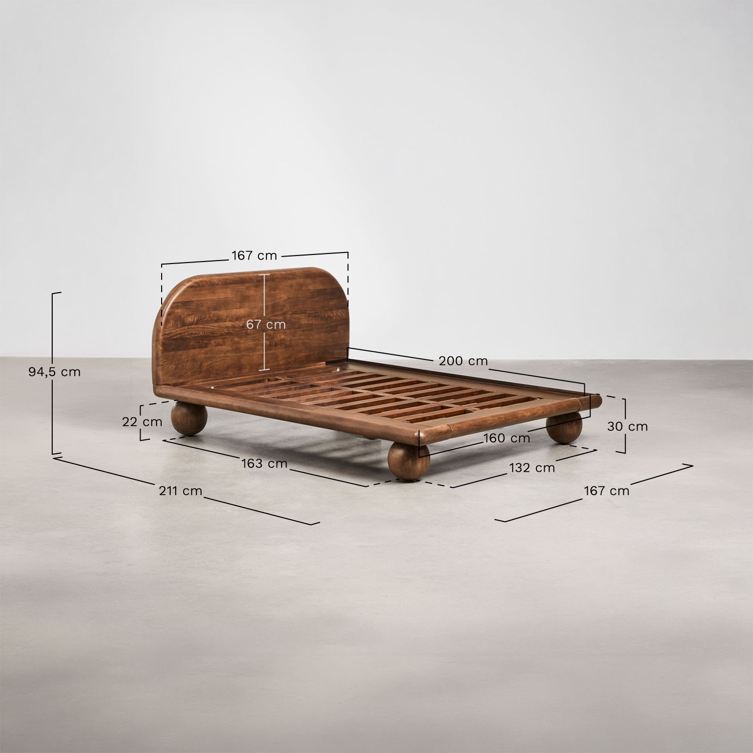 Cama en madera de mango Bicheno, medidas