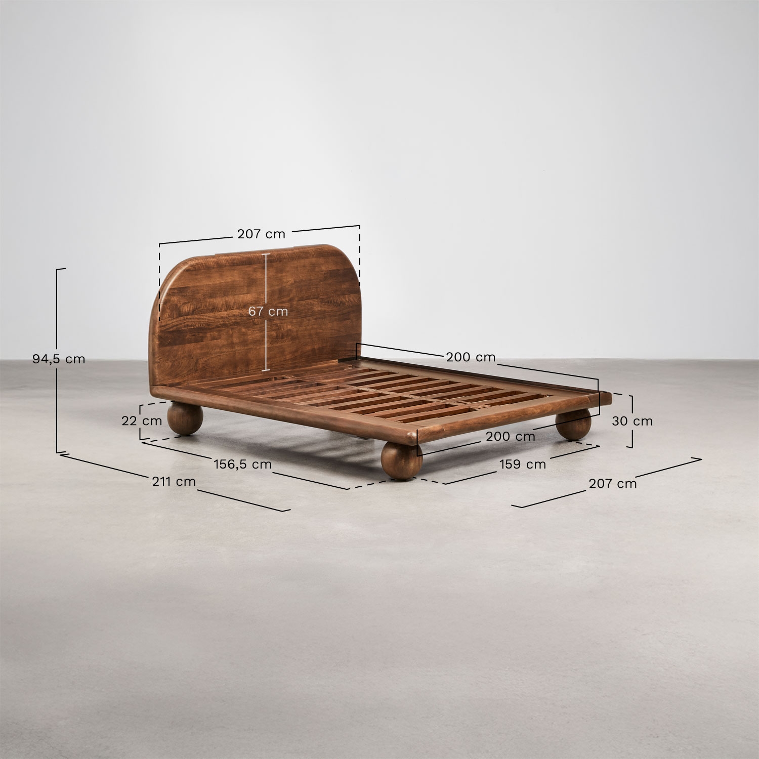 Cama en madera de mango Bicheno, medidas