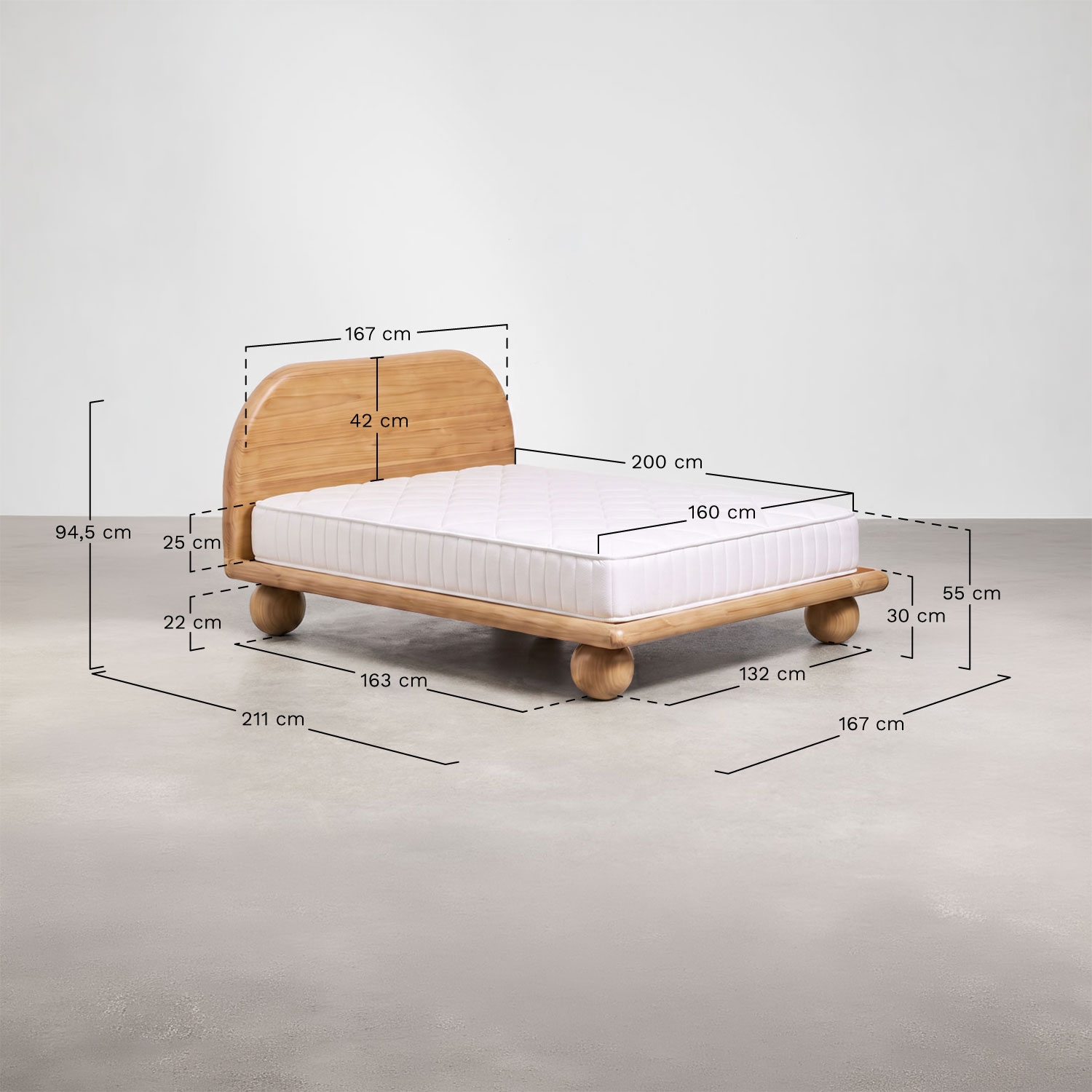 Cama en madera de mango Bicheno, medidas
