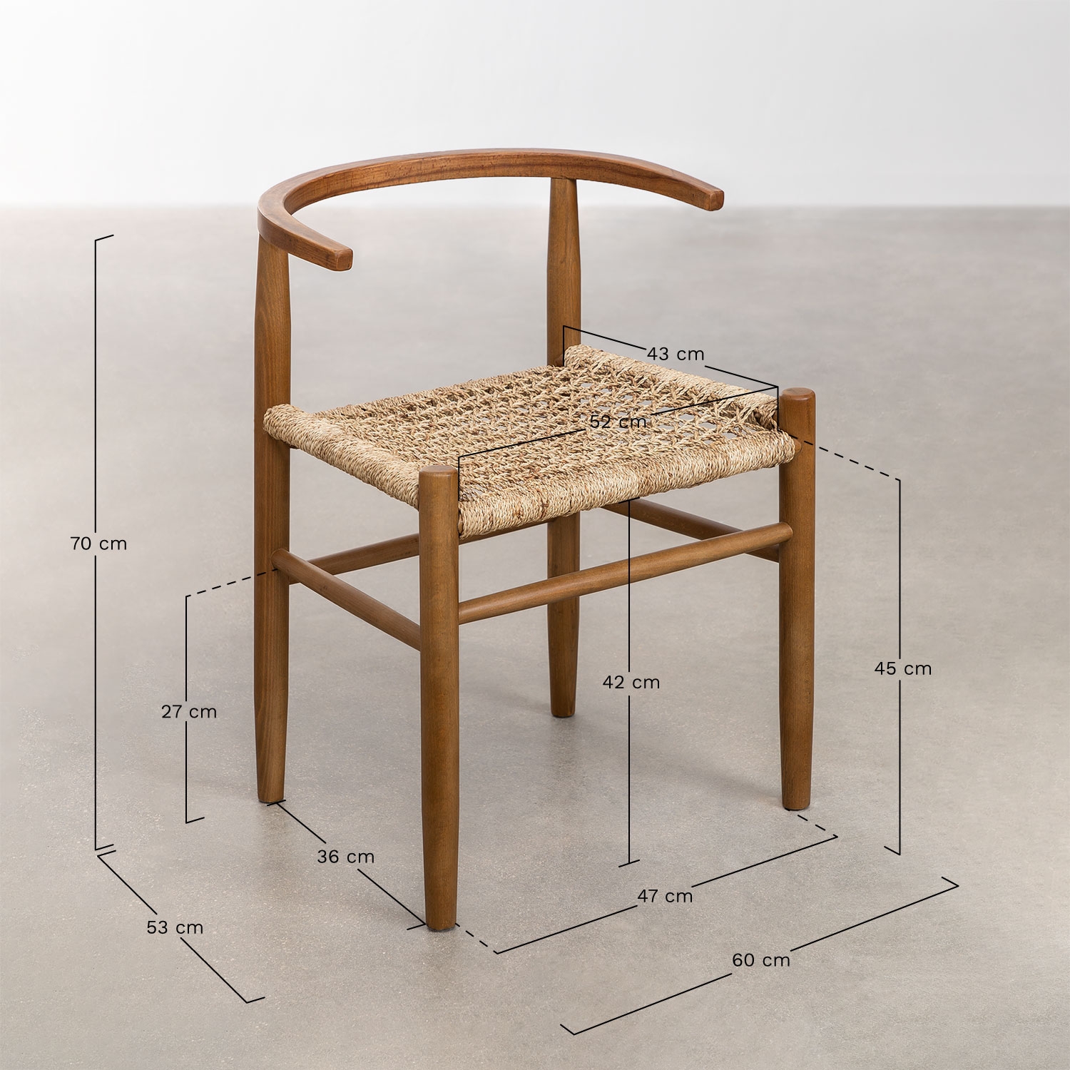 Pack de 4 sillas de comedor en madera Uish Vintage, medidas