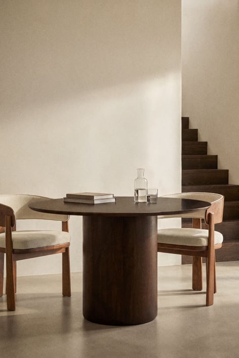 Mesa de comedor redonda Ø120 cm Luceida - Madera Mango Oscura