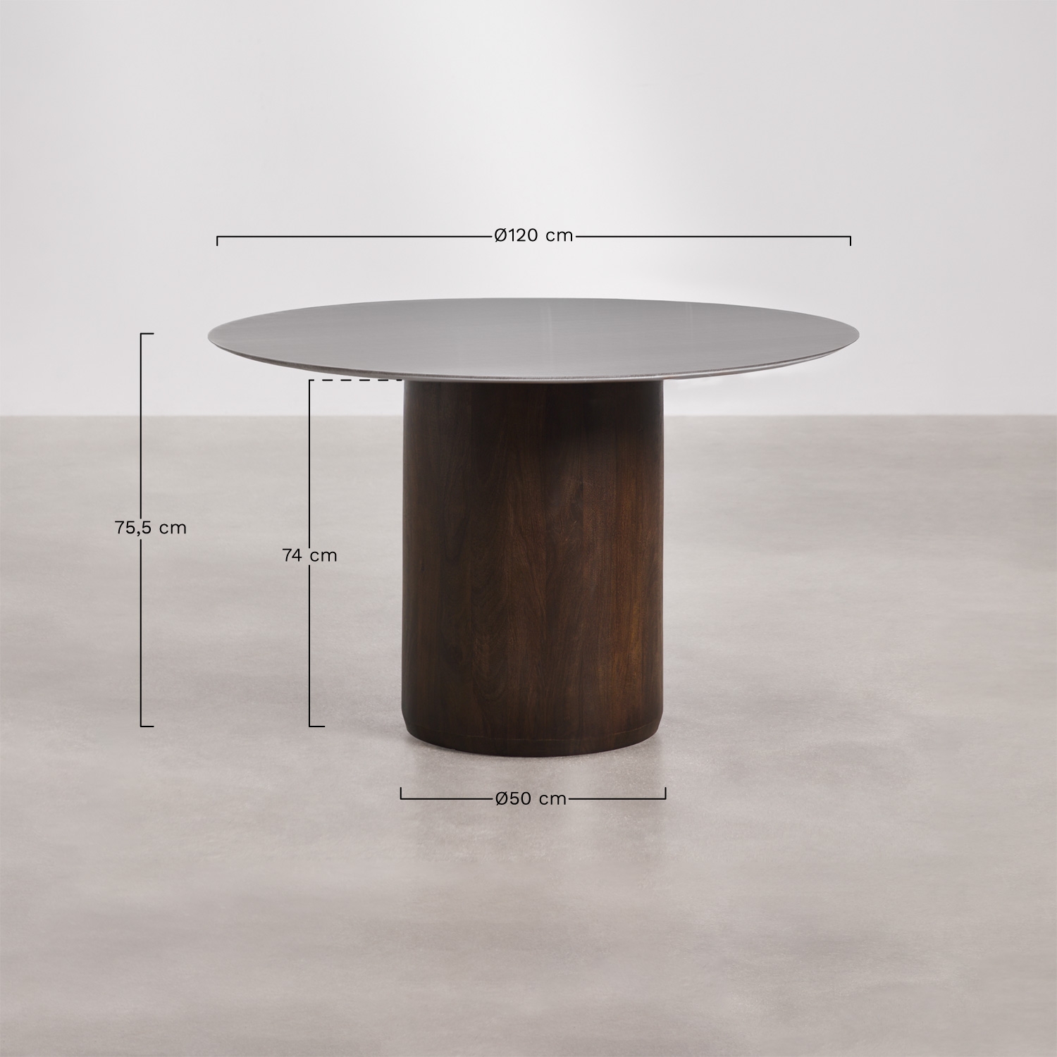 Mesa de comedor redonda Ø120 cm Luceida  , medidas