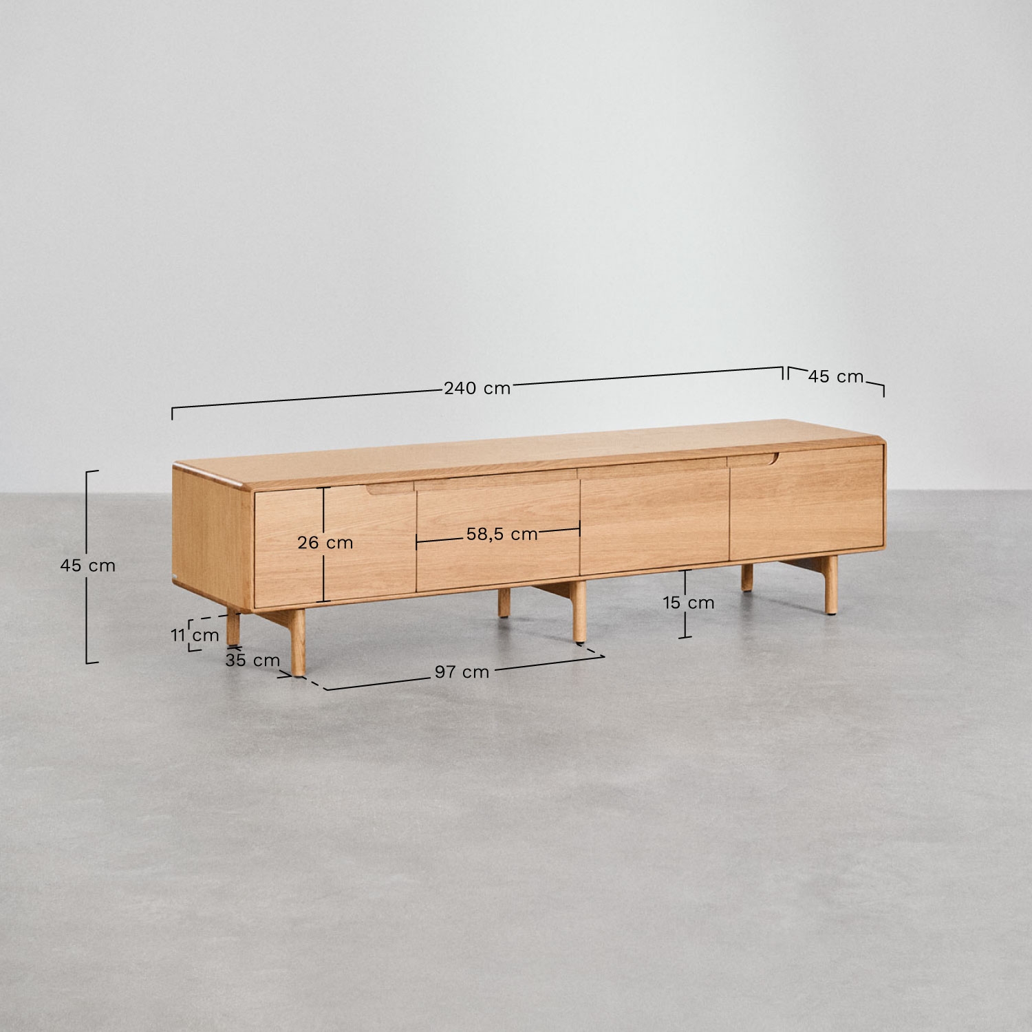 Mueble TV en madera Treveris, medidas