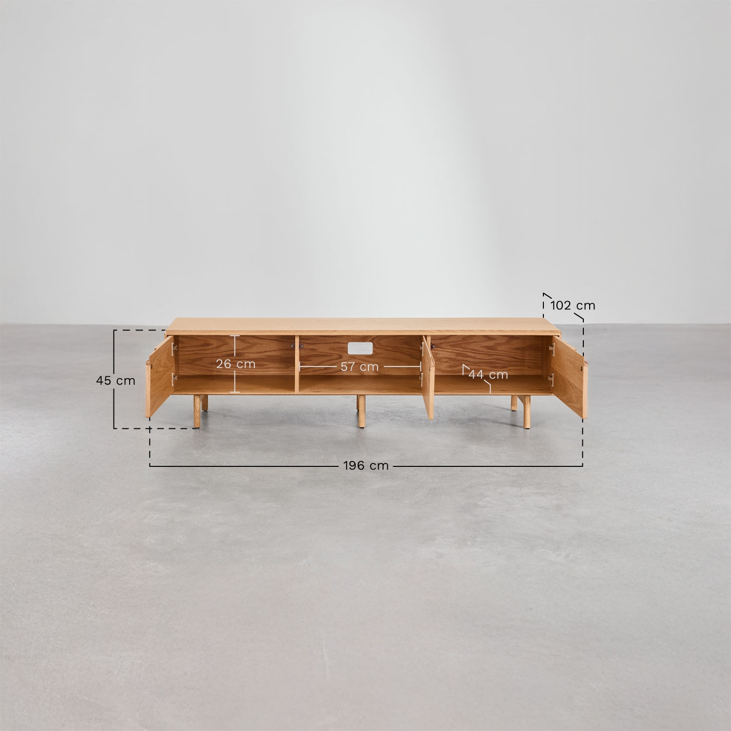 Mueble TV en madera Treveris, medidas