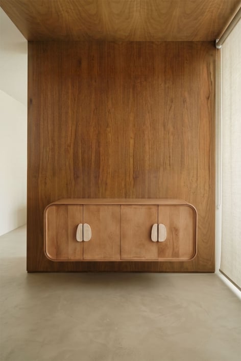 Conjunto de mueble de baño doble suspendido 130x45 cm en madera de mango y piedra natural Kivalina