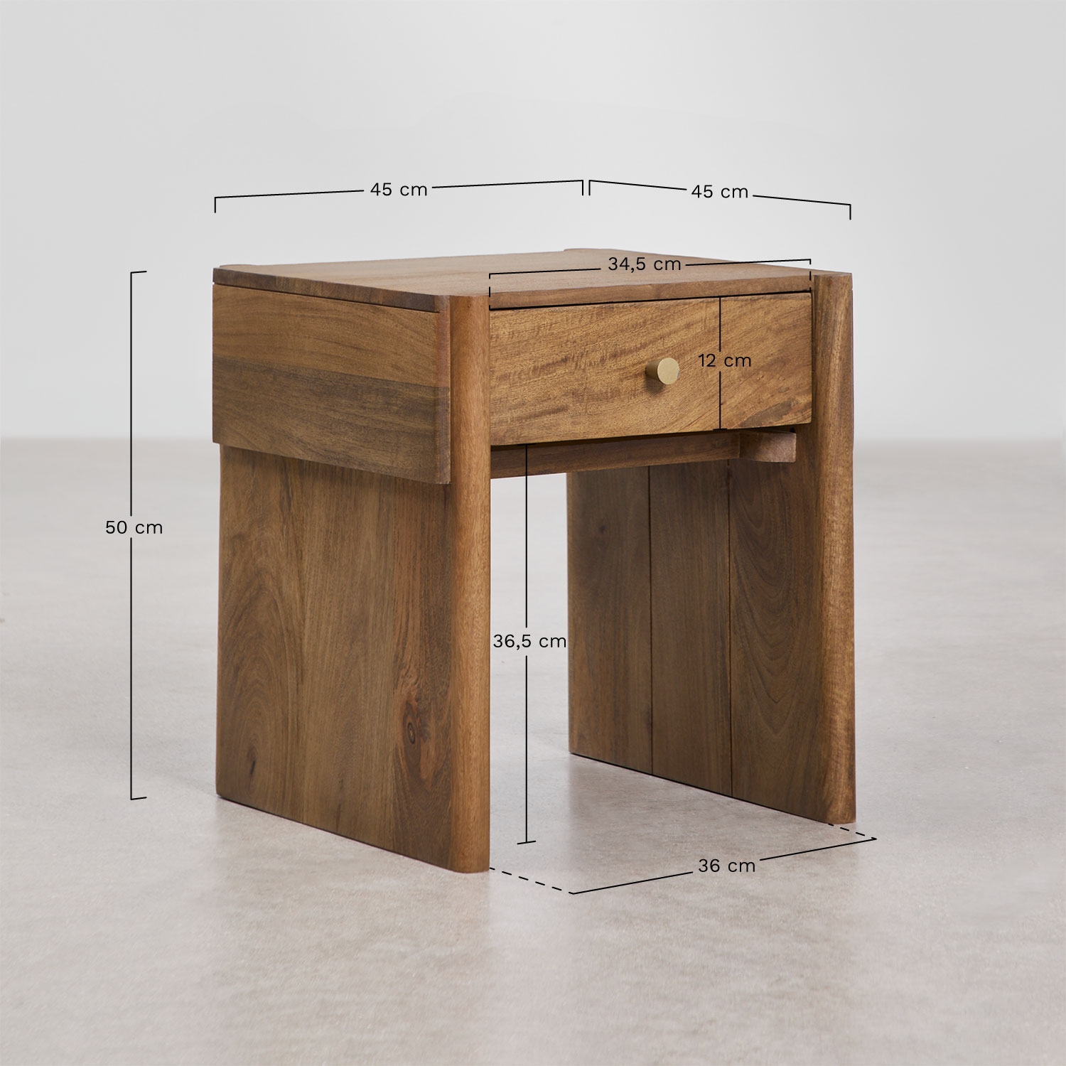 Pack de 2 mesitas de noche 45x45 cm en madera de mango Antonela, medidas