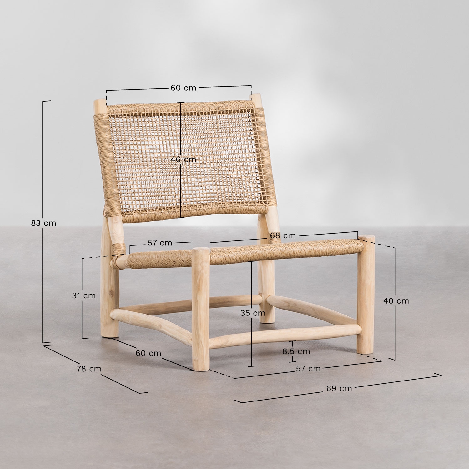 Sillón de jardín en madera de teca Bientina, medidas