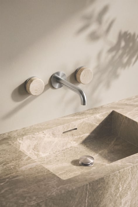 Set de grifo de lavabo empotrado en piedra natural Gilstoin y válvula de desagüe para lavabo tipo Click-Clack en latón Orveta - Gris Cepillado
