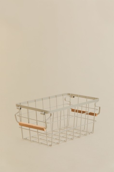 Cesta de almacenaje en hierro y madera de caucho Ainela
