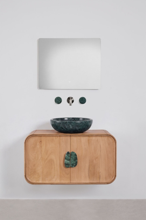 Conjunto de mueble de baño suspendido 95x45 cm en madera de mango y piedra natural Kivalina - Mármol Verde Udaipur - Madera de Mango