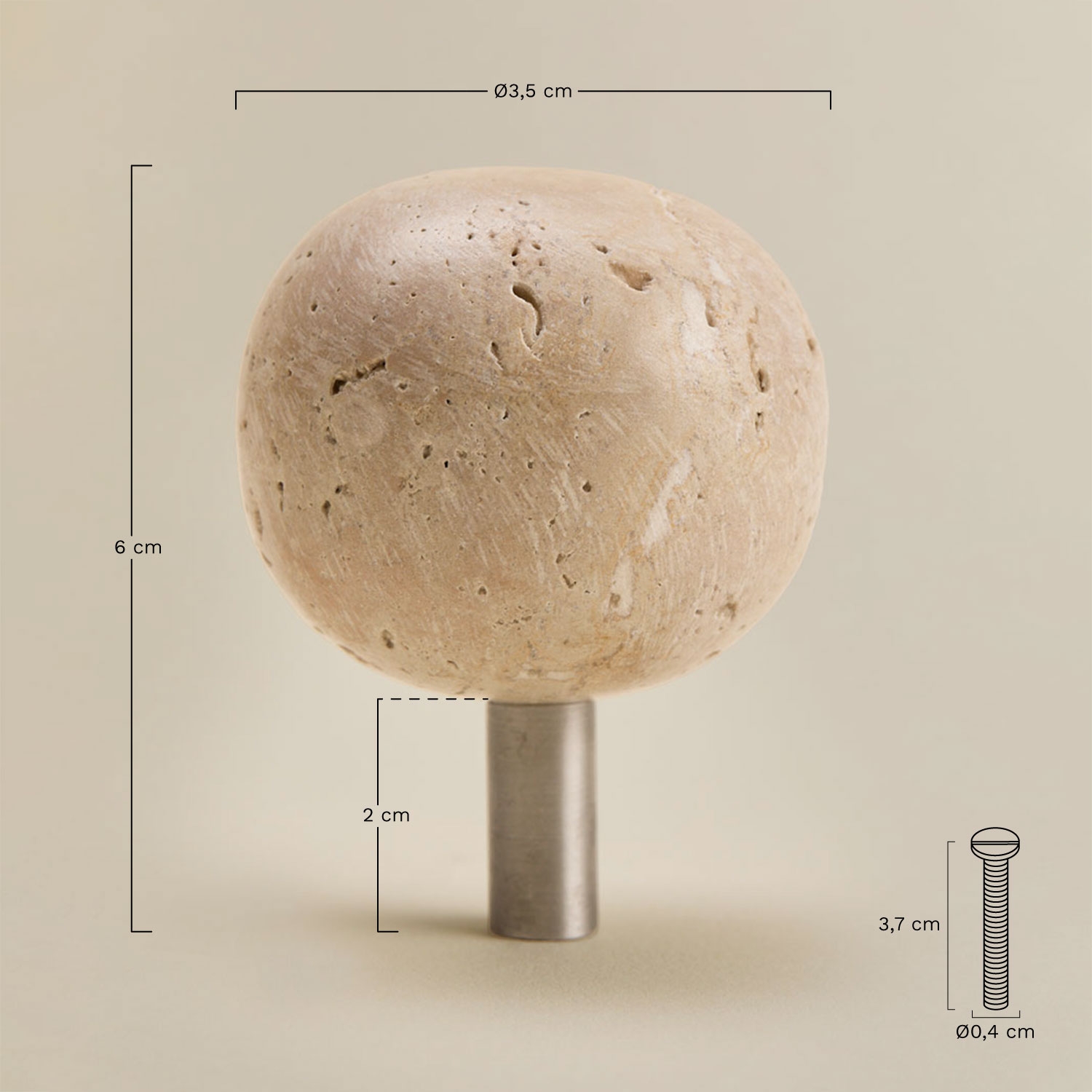 Pack de 2 tiradores en piedra natural y acero inoxidable Wilster, medidas