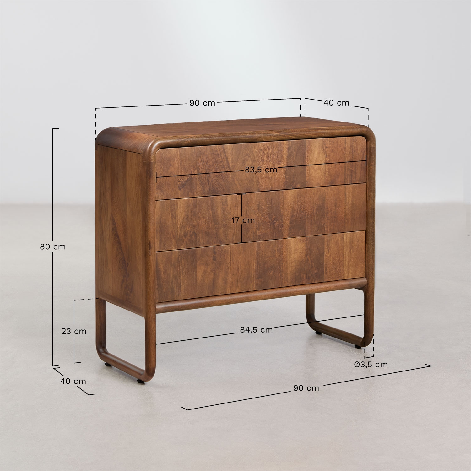 Cómoda 90x40 cm en madera de mango Maupaul , medidas