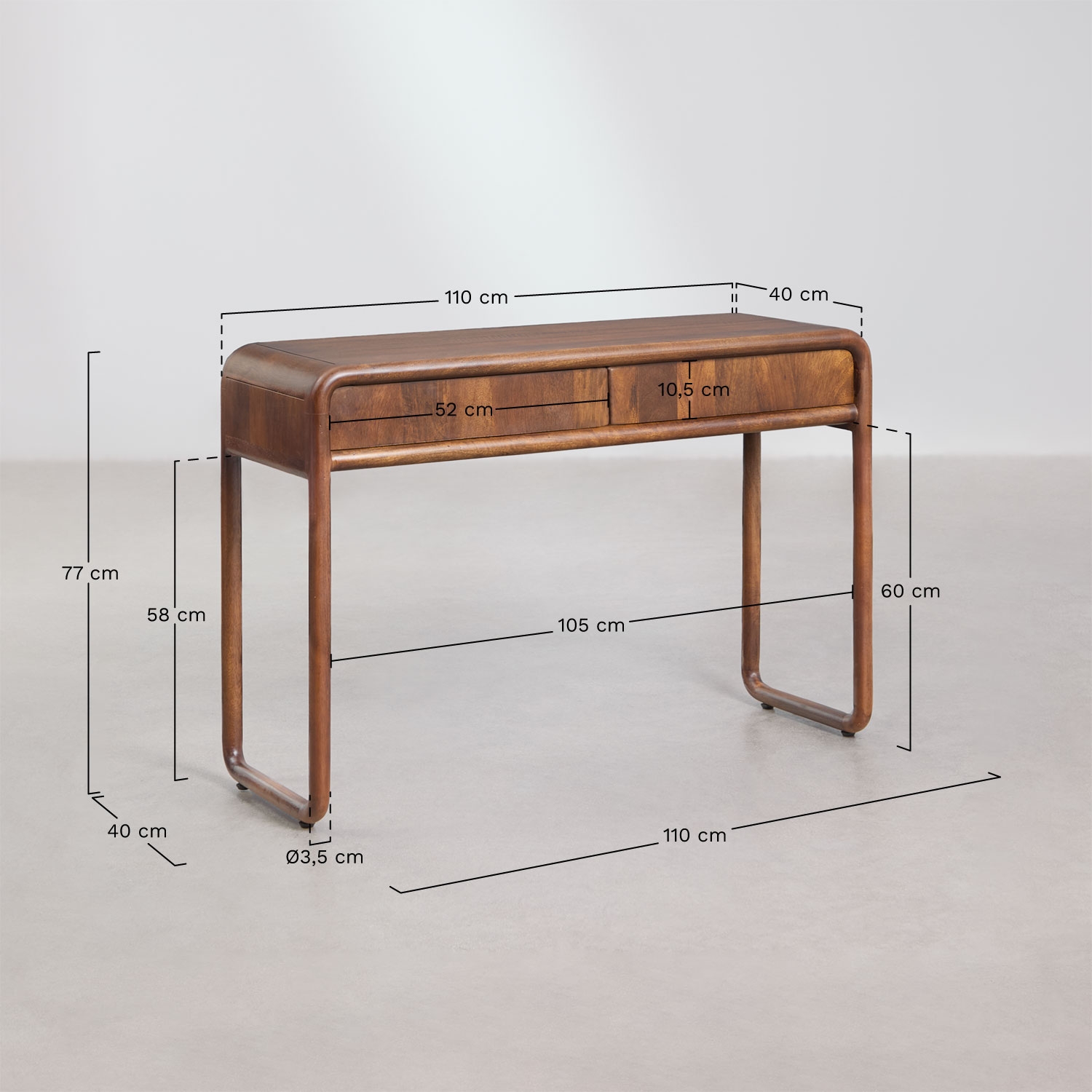 Consola recibidor 110x40 cm en madera de mango Maupaul , medidas