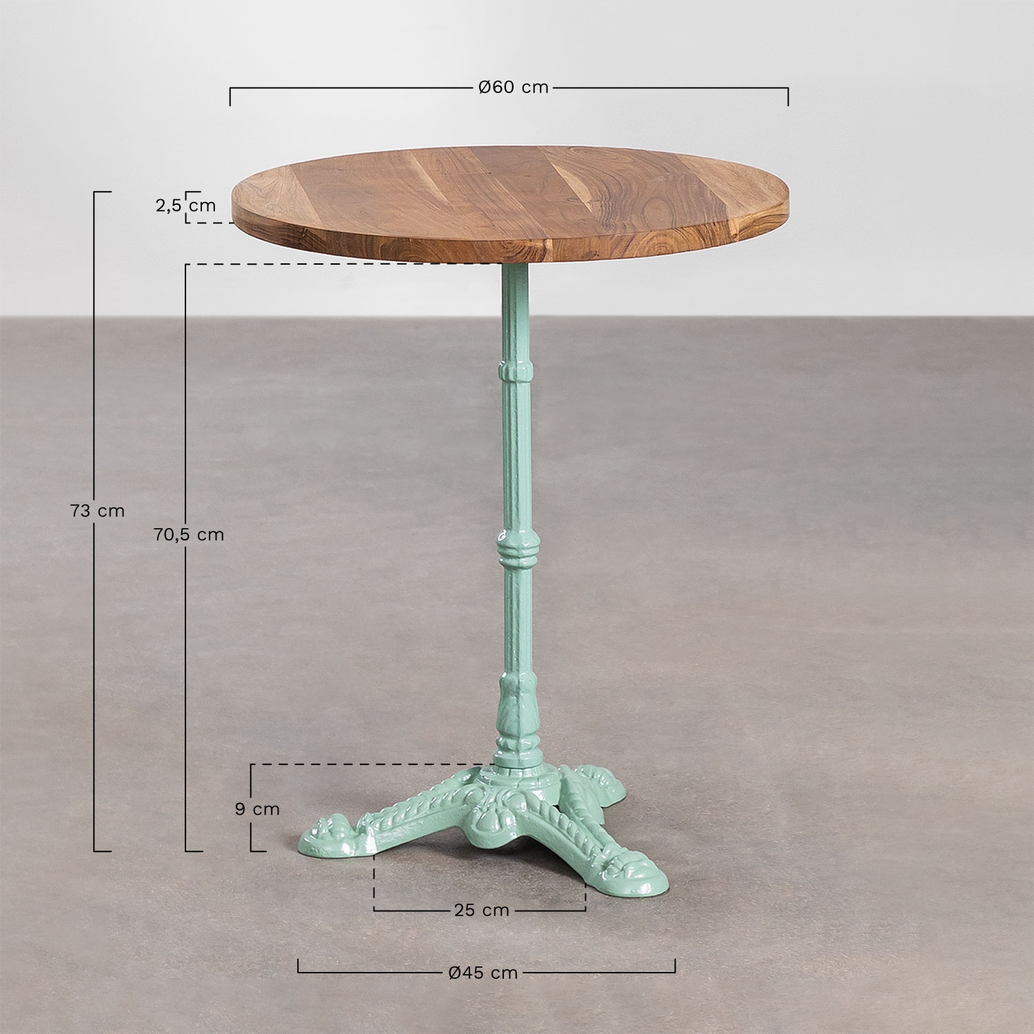 Mesa de bar redonda en madera de acacia Azteca, medidas