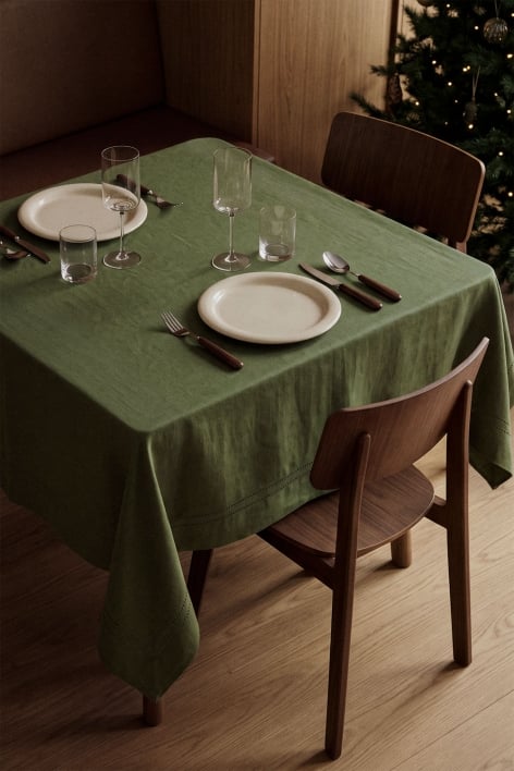 Mantel de 150x150 cm en algodón Eirsen - Verde Oliva Intenso