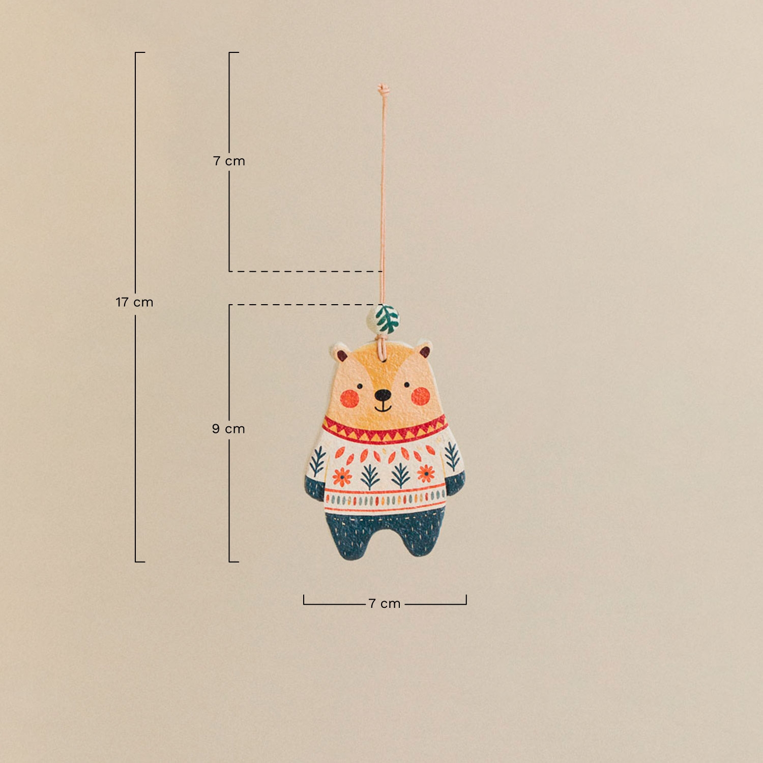 Pack de 3 adornos de Navidad en papel maché Maunel, medidas