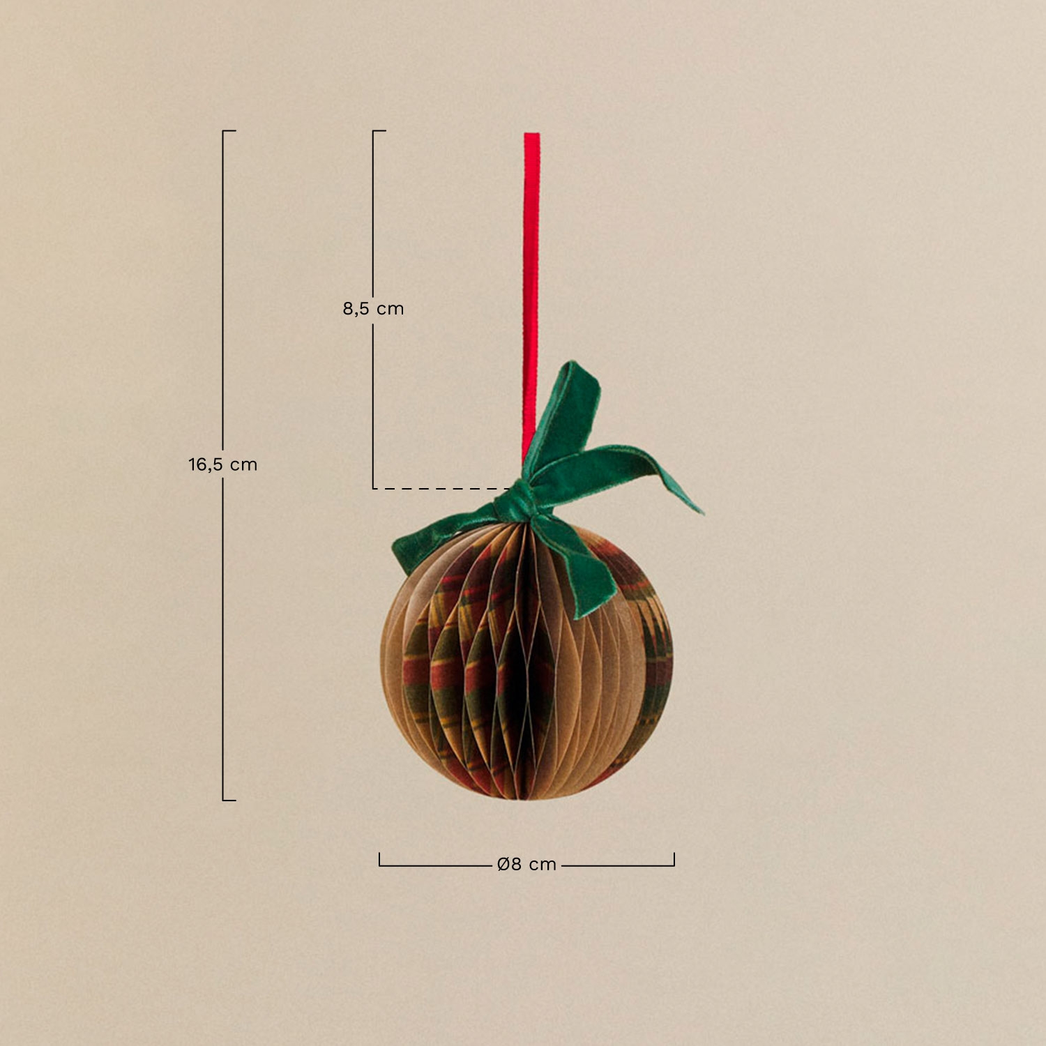 Pack de 3 adornos de Navidad en papel Luvia, medidas