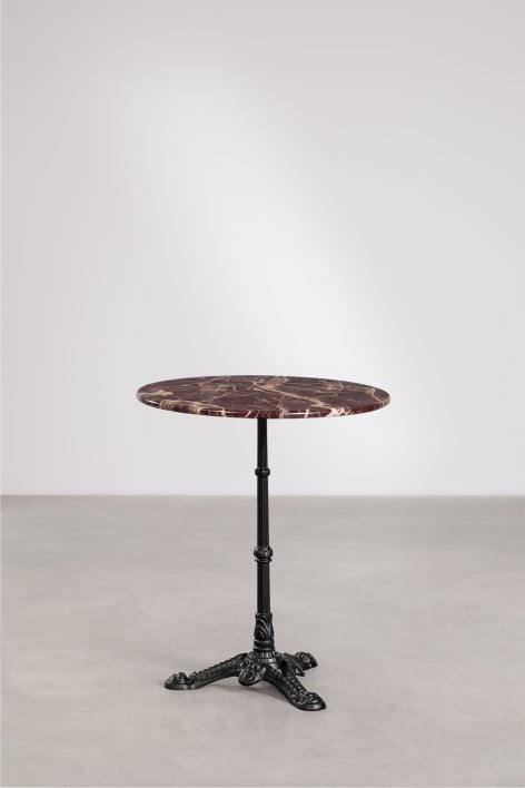 Mesa de bar redonda Ø60cm en piedra natural Azteca - Mármol Rojo Cherry Gold - Negro