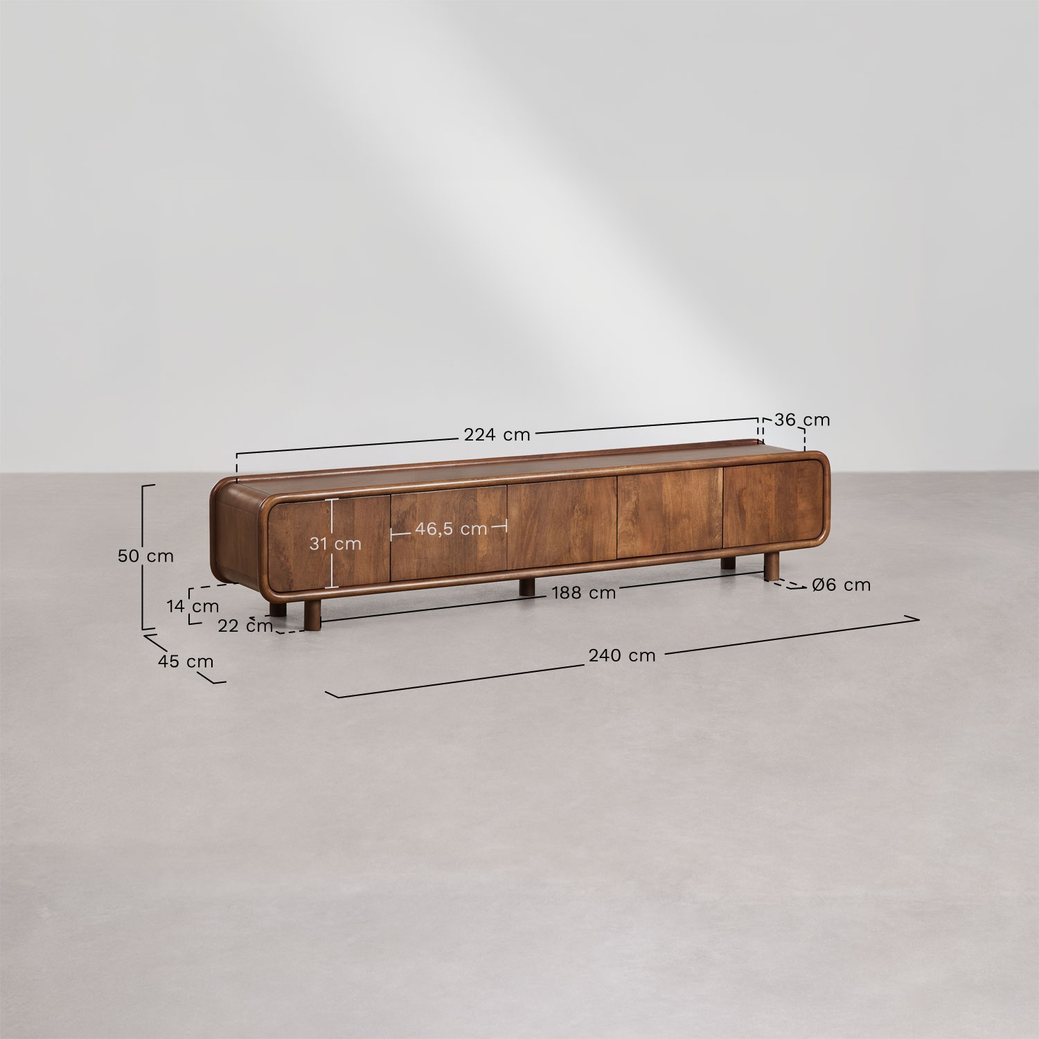 Mueble TV en madera de mango Gina  , medidas