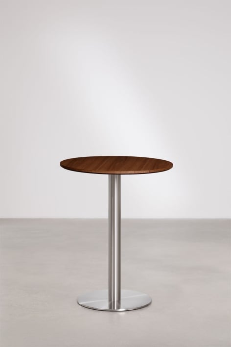 Mesa de bar redonda en MDF Xiren - Marrón Madera Oscura - Gris Cepillado