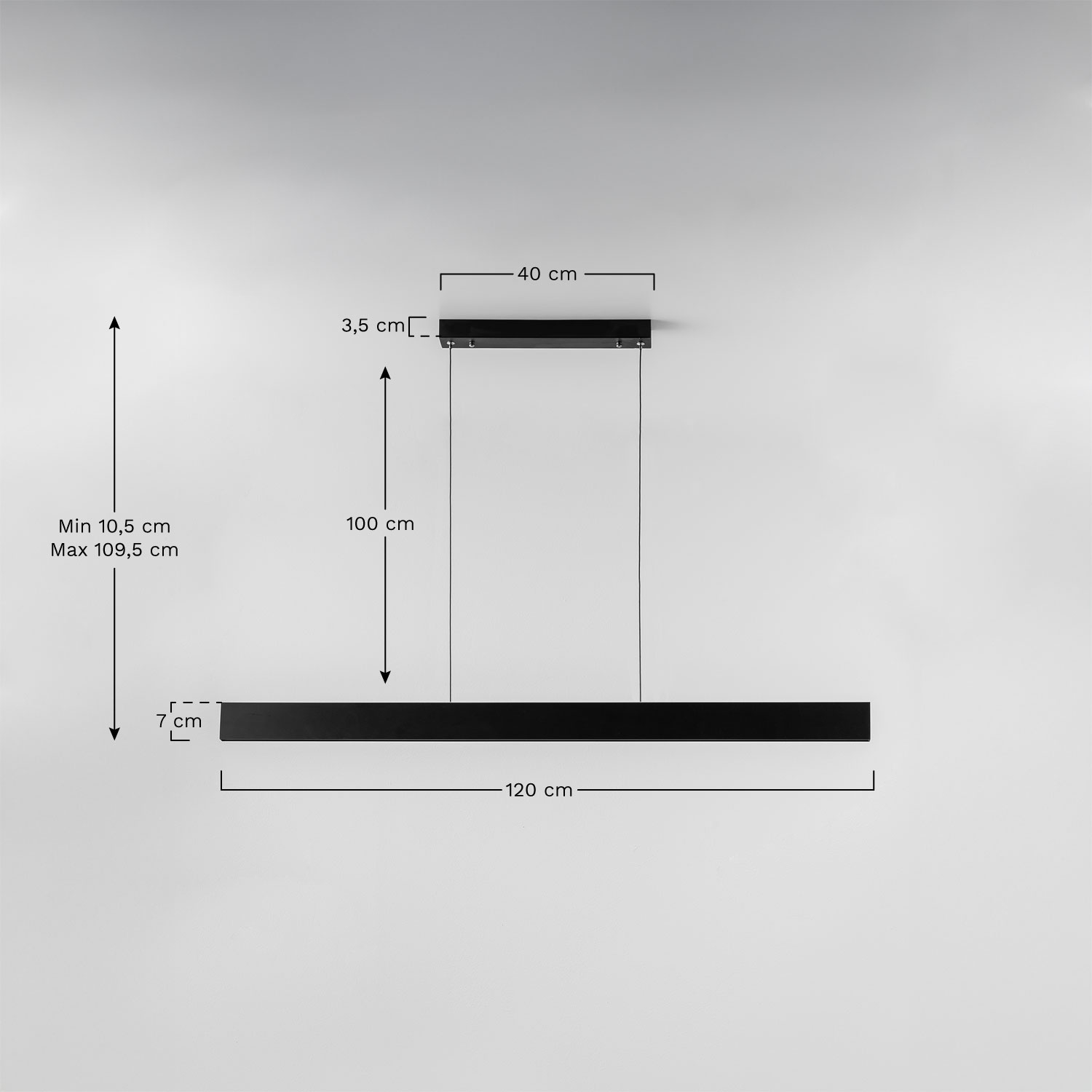 Lámpara de techo colgante lineal LED 120 cm en aluminio Astley  , medidas