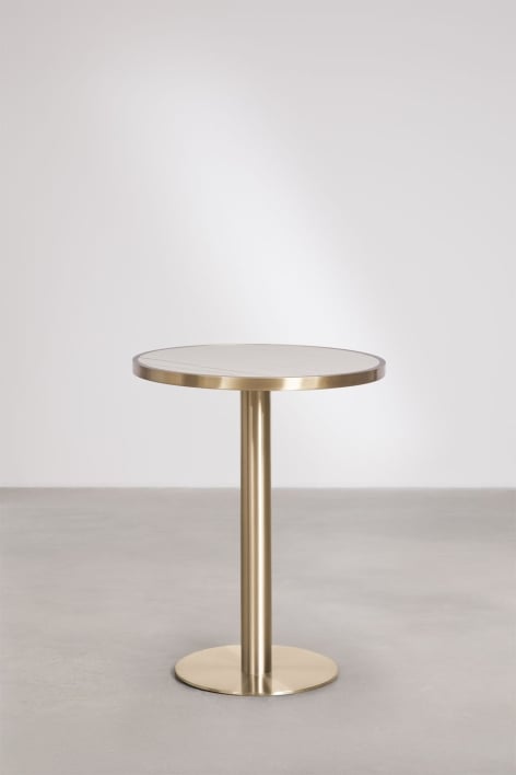 Mesa de bar redonda Ø60 cm en gres Xiren - Blanco - Dorado Cepillado