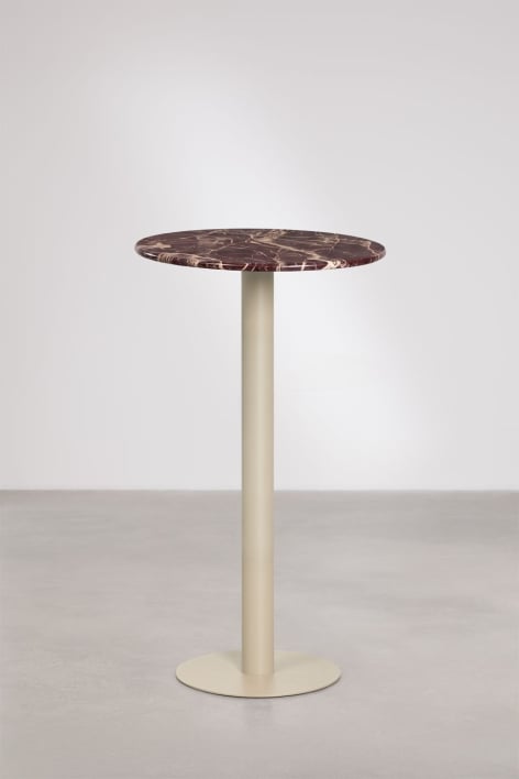 Mesa alta de bar redonda Ø60 cm en piedra natural Xiren - Mármol Rojo Cherry Gold - Beige Tapioca